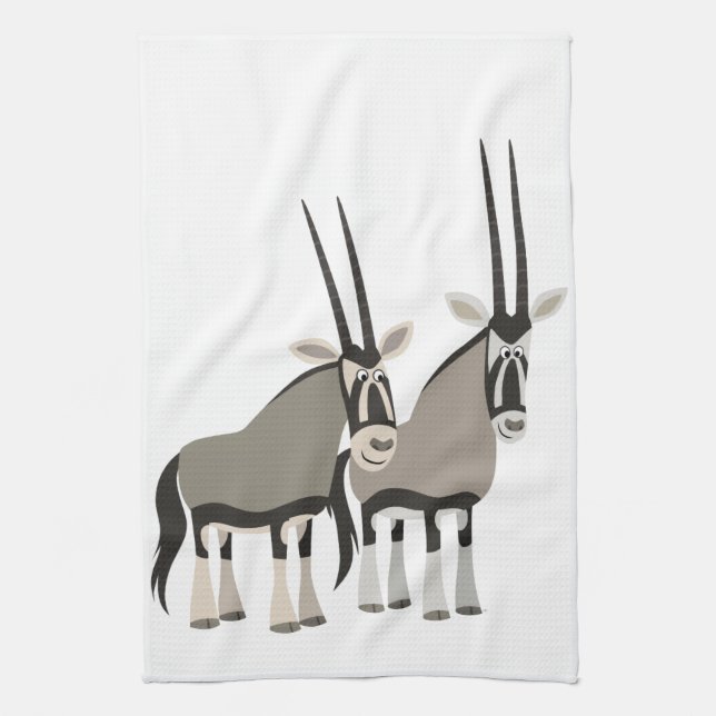 Cute Pair of Tecknad Oryxes Kitchen Towel Kökshandduk (Vertikal)