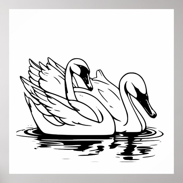 Cute Pair of White Svan Line Art Poster (Framsidan)