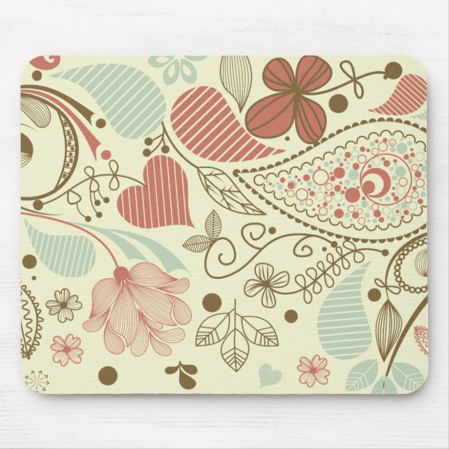 Cute Paisley Hearts & Flowers Retro Blommigt Musmatta (Framsidan)