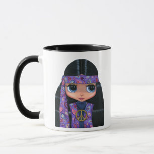 Cute Paisley Hippie Doll Girl i Lila Fredstecken Mugg