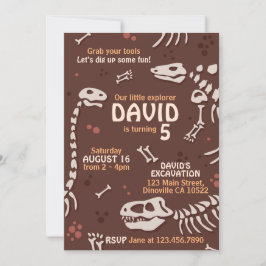 Cute Paleontology Dinosaur Bones Birthday Inbjudan