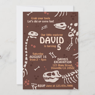 Cute Paleontology Dinosaur Bones Birthday Inbjudan