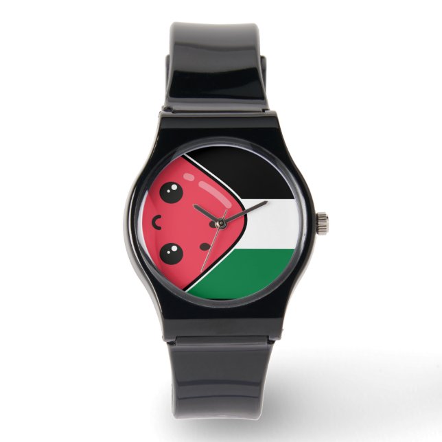 Cute Palestine-flagga med vattenmelonfritt palesti Armbandsur (Framsida)