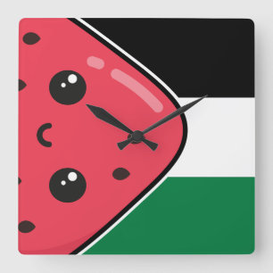 Cute Palestine-flagga med vattenmelonfritt palesti Fyrkantig Klocka