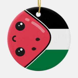Cute Palestine-flagga med vattenmelonfritt palesti Julgransprydnad Keramik