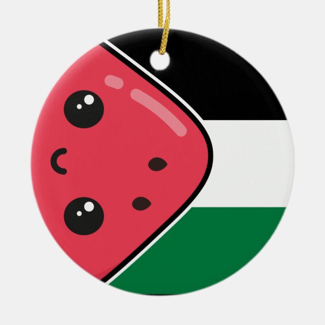 Cute Palestine-flagga med vattenmelonfritt palesti Julgransprydnad Keramik (Framsidan)