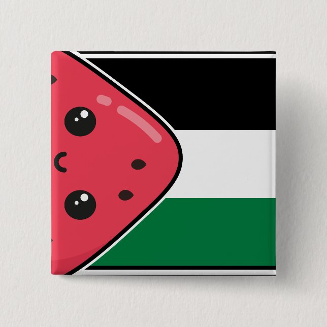 Cute Palestine-flagga med vattenmelonfritt palesti Knapp (Framsida)