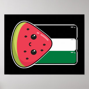 Cute Palestine-flagga med vattenmelonfritt palesti Poster