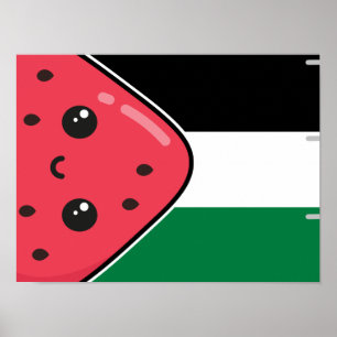 Cute Palestine-flagga med vattenmelonfritt palesti Poster
