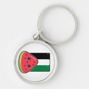 Cute Palestine-flagga med vattenmelonfritt palesti Rund Silverfärgad Nyckelring