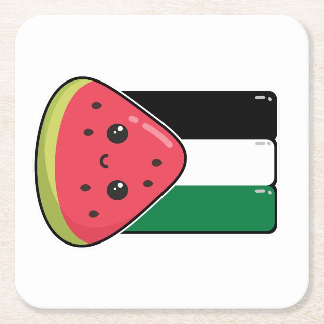 Cute Palestine-flagga med vattenmelonfritt palesti Underlägg Papper Kvadrat (Framsidan)