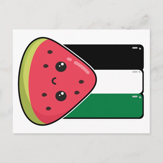 Cute Palestine-flagga med vattenmelonfritt palesti Vykort (Framsida)