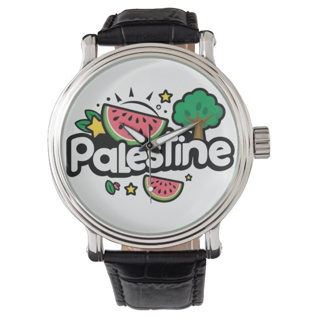 Cute Palestine ord omgiven av vattenmeloner träd Armbandsur (Framsida)