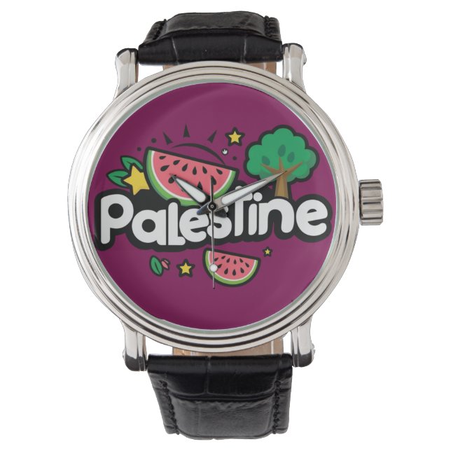 Cute Palestine ord omgiven av vattenmeloner träd Armbandsur (Framsida)
