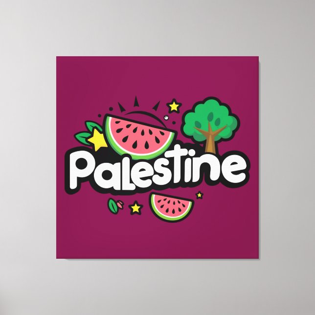 Cute Palestine ord omgiven av vattenmeloner träd Canvastryck (Framsida)