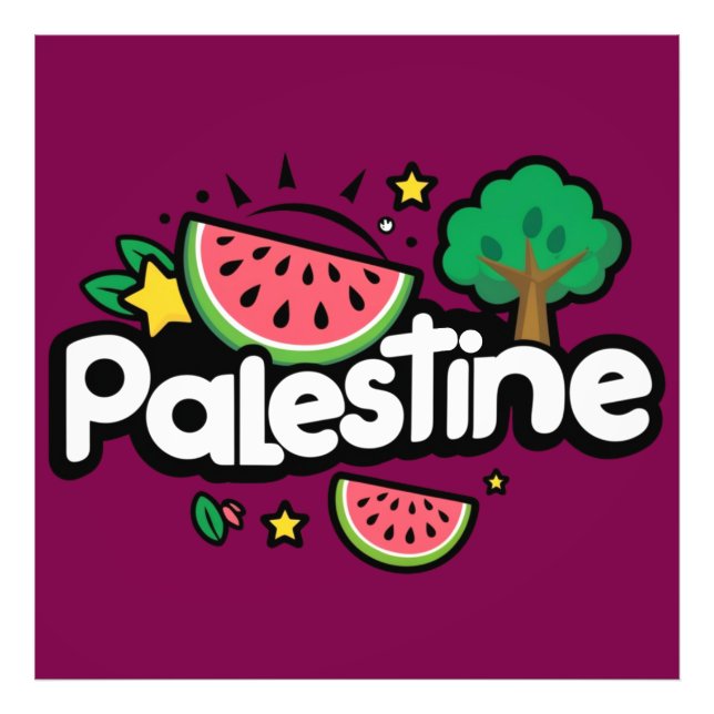 Cute Palestine ord omgiven av vattenmeloner träd Fototryck (Framsidan)