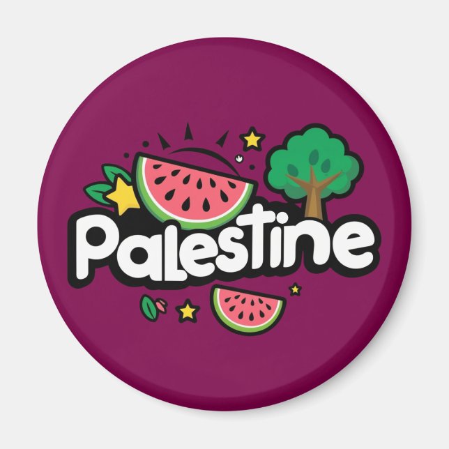 Cute Palestine ord omgiven av vattenmeloner träd Magnet (Framsidan)