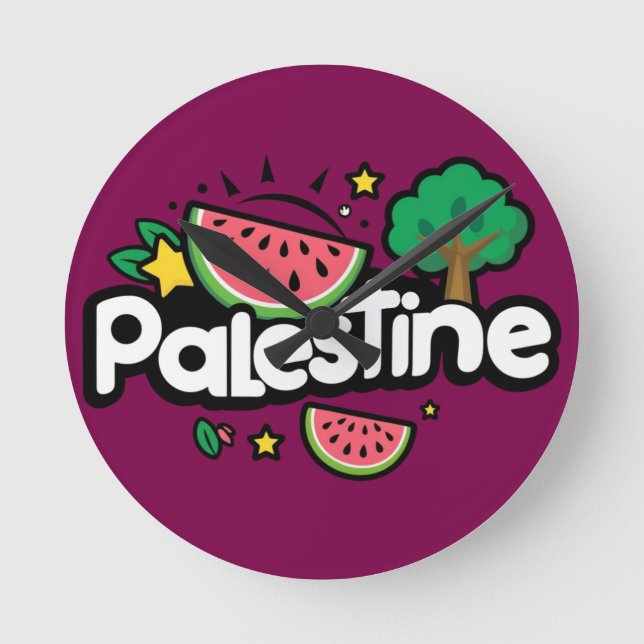 Cute Palestine ord omgiven av vattenmeloner träd Rund Klocka (Framsida)
