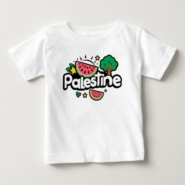 Cute Palestine ord omgiven av vattenmeloner träd T Shirt (Framsida)