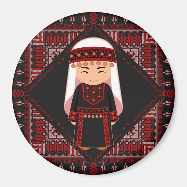 cute Palestinian girl Embroidery red tatreez   Magnet (Framsidan)