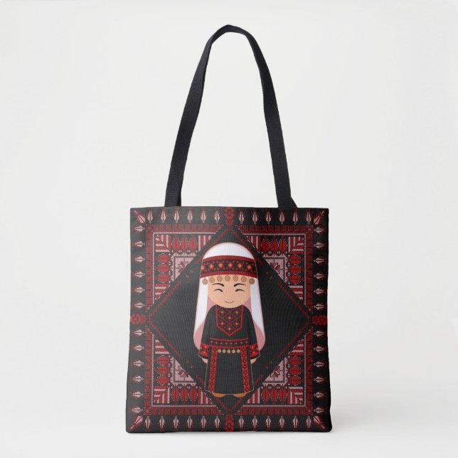 cute Palestinian girl Embroidery red tatreez   Tygkasse (Framsida)