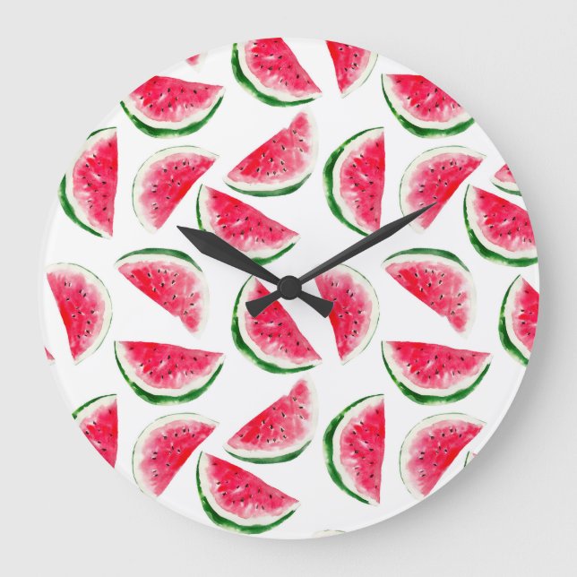 Cute Panas och Watermelon Mönster Stor Klocka (Framsida)