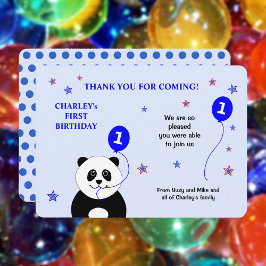 Cute panda 1 födelsedag Blått tackkort för party Inbjudningar