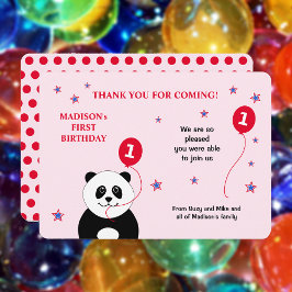 Cute panda 1 födelsedag party rosa tack du kort