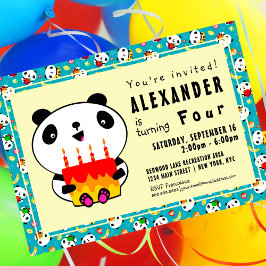Cute Panda 4e födelsedagen Kids Party bjudan Inbjudningar
