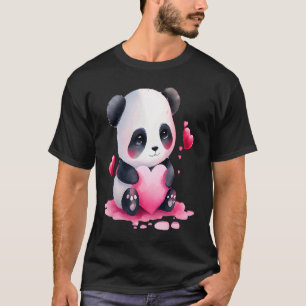 Cute Panda and Rosa Heart Valentine Day 2023 T Shirt