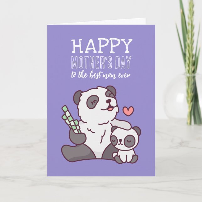 Cute Panda Animal Tecknad Lycklig Mors dag Kort (Framsida)