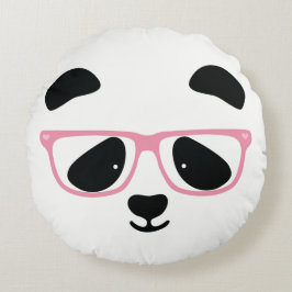 Cute Panda Ansikte med Rosa Glass Rund Kudde