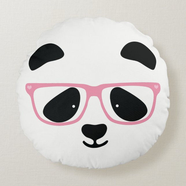 Cute Panda Ansikte med Rosa Glass Rund Kudde (Framsidan)