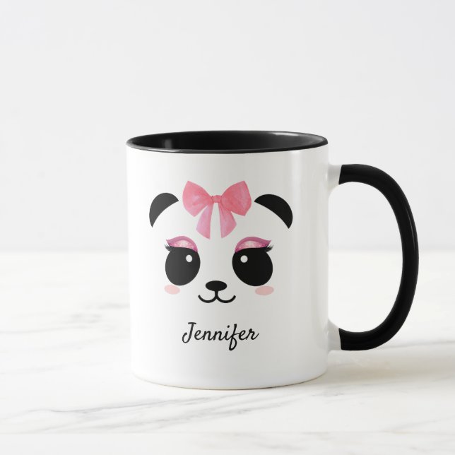 Cute panda ansikte rosa  ögonfransar personlig mugg (Höger)