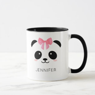 Cute panda ansikte rosa ribbon personlig mugg