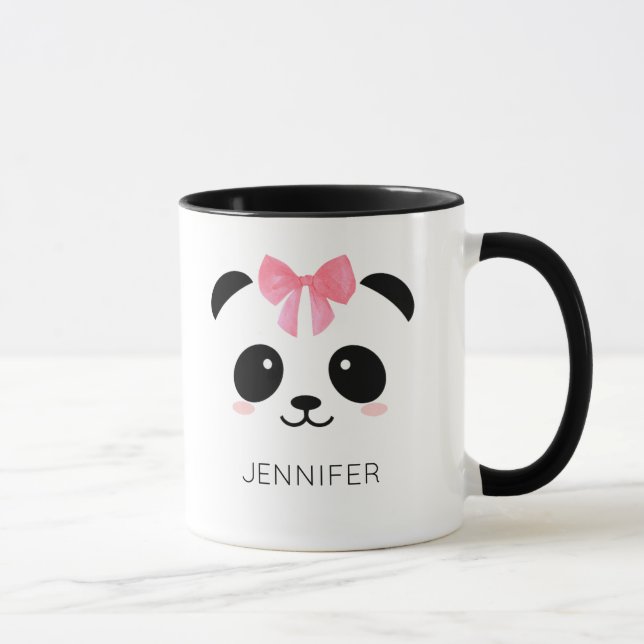 Cute panda ansikte rosa ribbon personlig mugg (Höger)