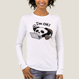 Cute Panda Arbetar på en bärbar dator med kaffe - T Shirt