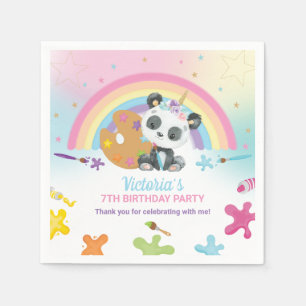 Cute Panda Art Craft Paint Party Rainbow Birthday Pappersservett