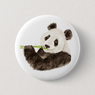 Cute Panda, asiatiskt björn, vattenfärgsdjur Knapp
