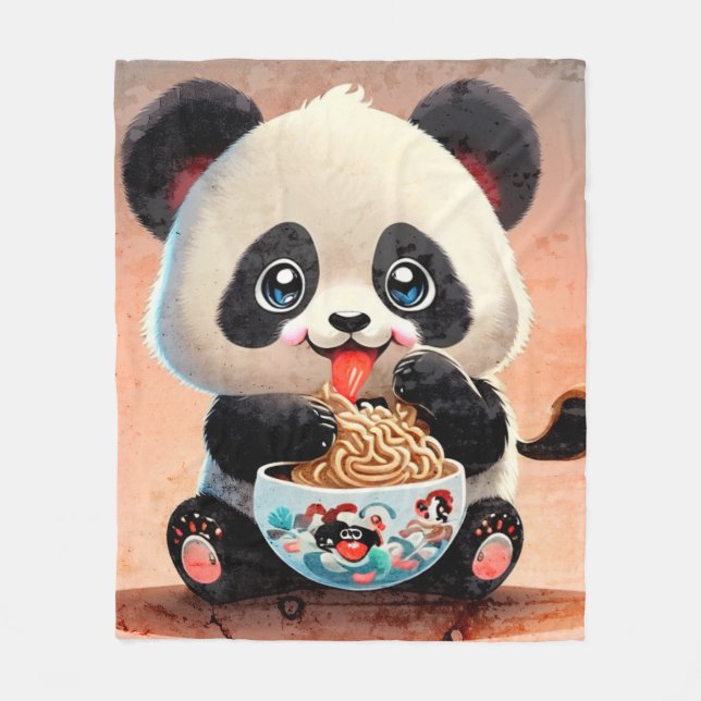 Cute Panda ätande Ramen Fleecefilt (Framsidan)
