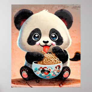 Cute Panda ätande Ramen Poster