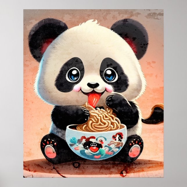 Cute Panda ätande Ramen Poster (Framsidan)