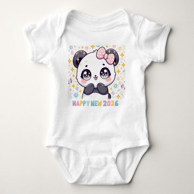 Cute Panda Baby Bodysuit – New Year 2026 T Shirt (Framsida)