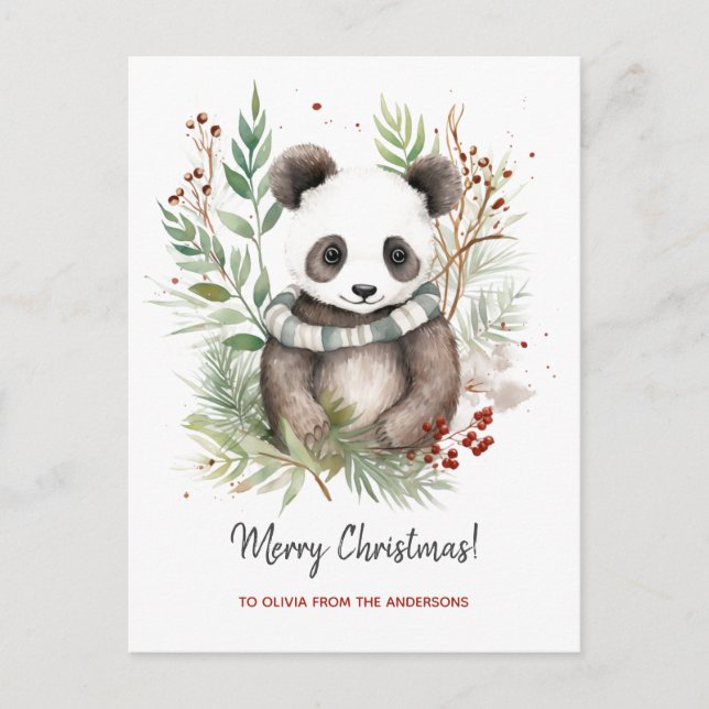 Cute Panda Baby Rustic julbotanicals Vykort (Framsida)