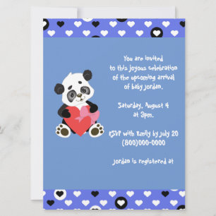 Cute Panda Baby Shower Blue Inbjudningar