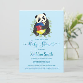 Cute Panda Baby Shower Modern Light Blue Sweet Inbjudningar