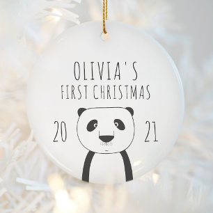 Cute Panda Babys Black White - jul Julgransprydnad Keramik