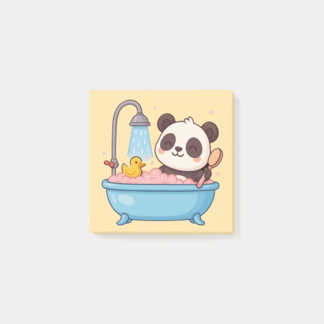 Cute Panda Bathtime bärbar dator Post-it Block (Framsida)