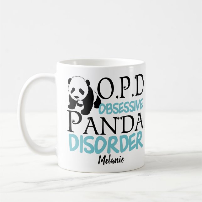 Cute Panda Bear Älskare Monogram Kaffemugg (Vänster)