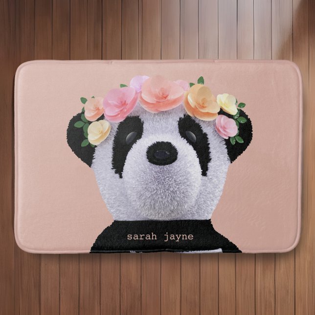 Cute Panda Bear Animal Anpassningsbar Peach Girly  Badrumsmatta (Skapare uppladdad)